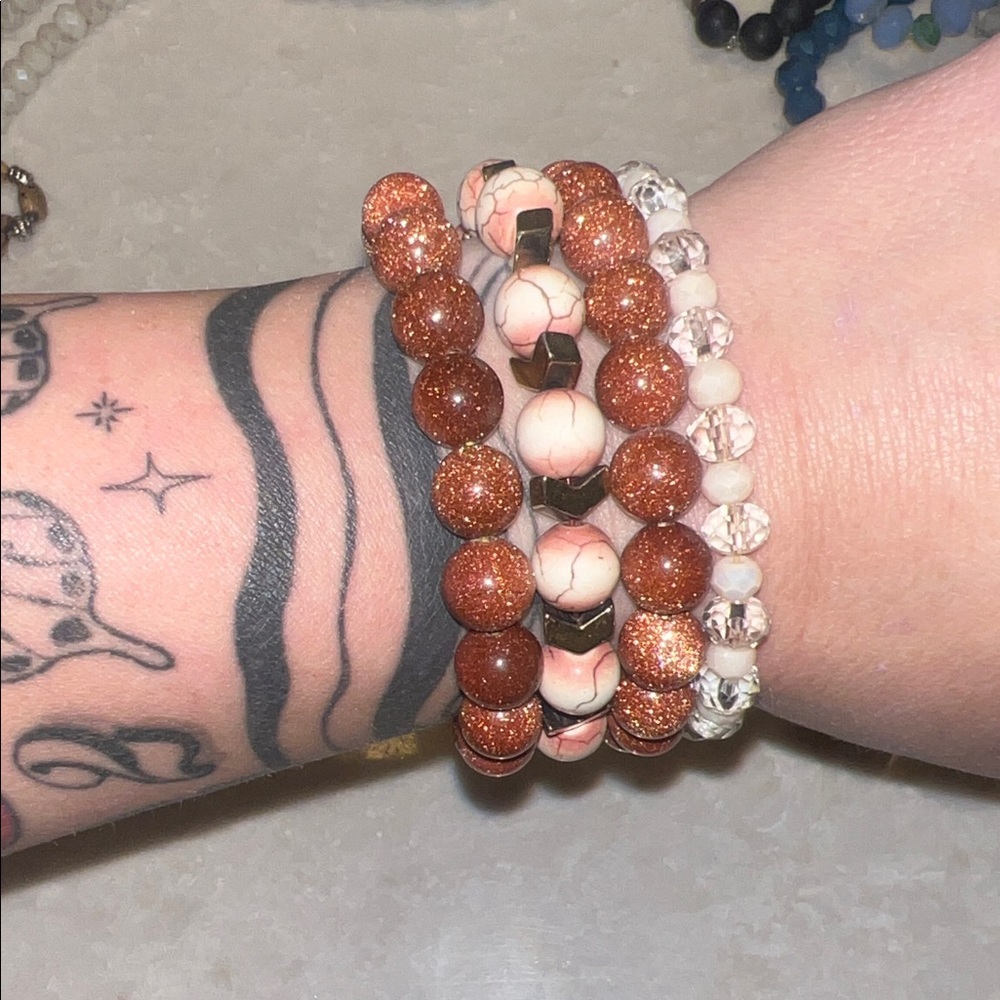 Brown and Cream Beaded Bracelet Set